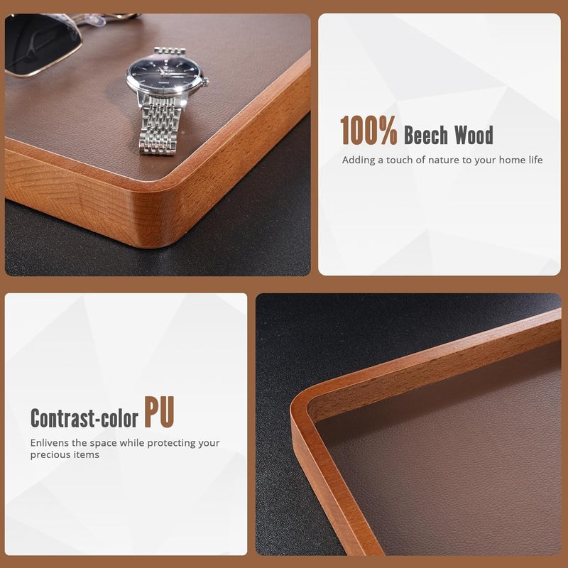 Procase Wooden Valet Tray for Men, Wood Catch-All EDC Organizer, Nightstand, Entryway Bedside Dump Holder, for Wallets, Keys, Watches, Phones, Loose Change, Trinkets -DarkBrown - Image 3